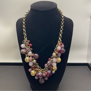 LOFT Gold Chain Statement Necklace with Purple and Pink Beads
